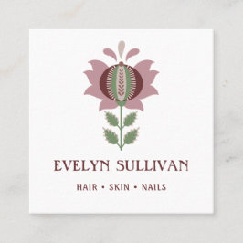 affärskort med dammig, lilak folkkonstblomma fyrkantigt visitkort