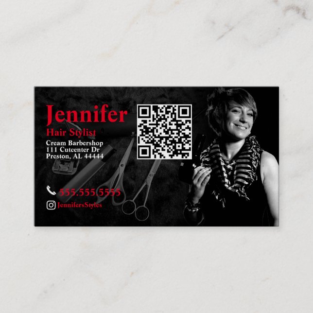 Affärskort med Stylist-foto med QR-kod Visitkort (Framsida)