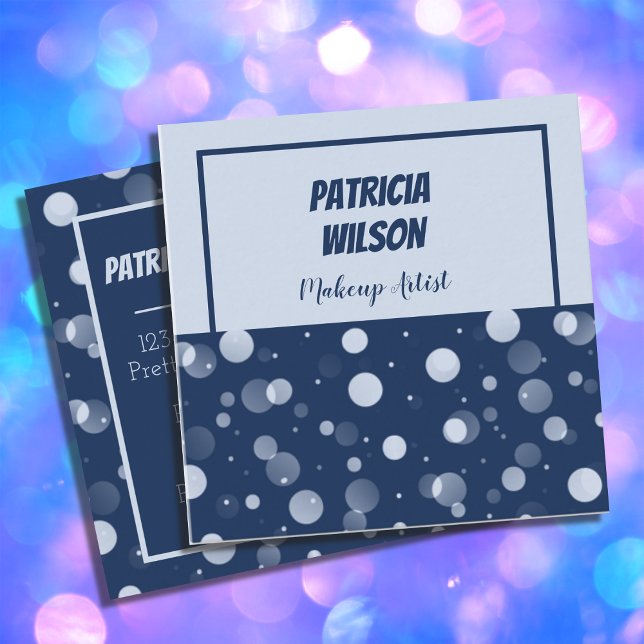 Affärskort på Blue Bokeh Makeup Artist Square Fyrkantigt Visitkort (Skapare uppladdad)