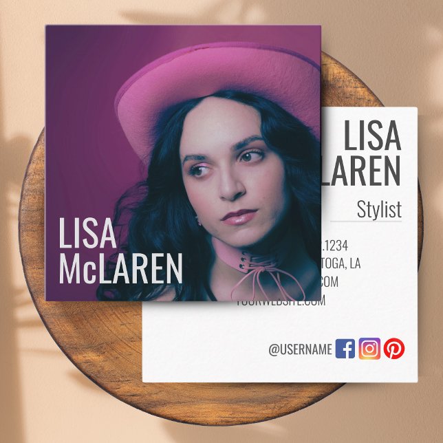 Affärskort - Professionell Foto och QR-kod Fyrkantigt Visitkort (Modern Minimalist Business Cards with Photo & QR Code)