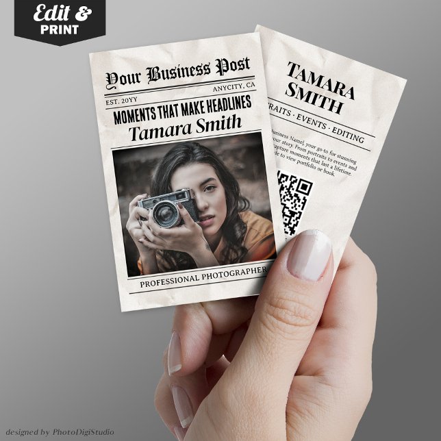 Affärskort, Professionell, fotograf (Newspaper Business Card, Professional Photographer)