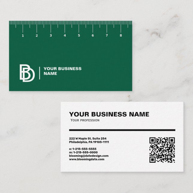 Affärskort professionell med linjal (cm) visitkort (Fram/baksida)