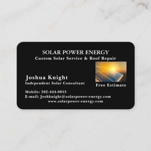 Affärskort - Solar Sales Consultant Tidsbeställning Kort (Framsida)