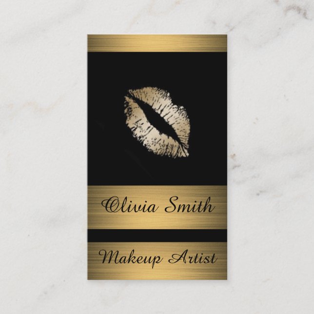 Affärskort/Svart med Guld Rand och Läppar Visitkort (Framsida)