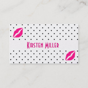 Affärskort/Svart Polka dots med Shock rosa Tidsbeställning Kort