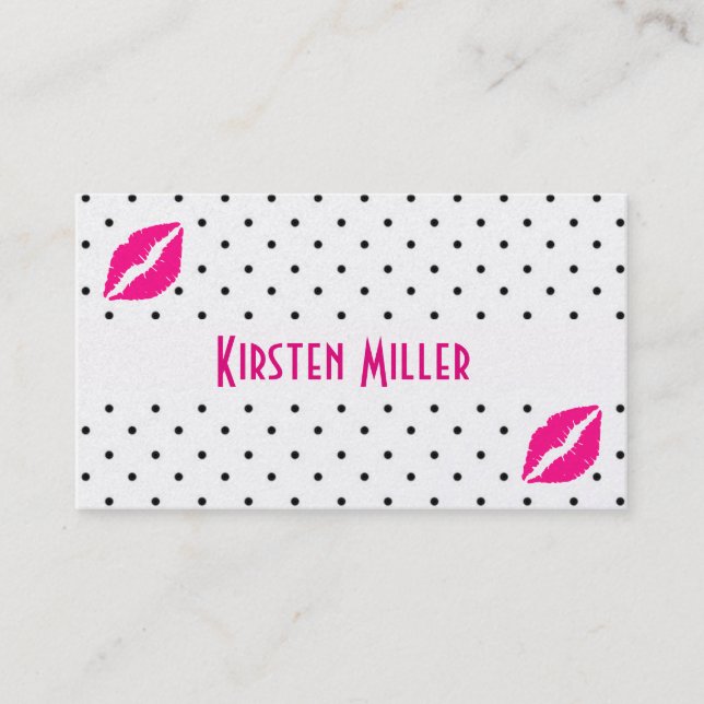 Affärskort/Svart Polka dots med Shock rosa Tidsbeställning Kort (Framsida)