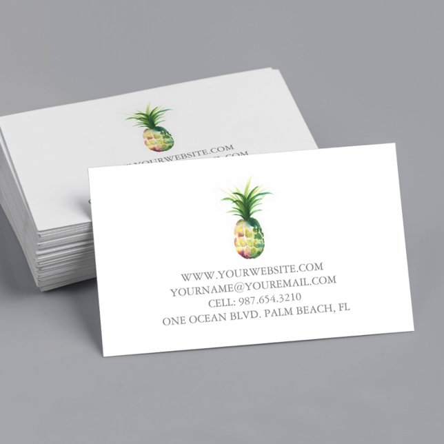 Affärskort vattenfärgsananas visitkort (Business cards unique watercolor pineapple art by Victoria Grigaliunas of Do Tell A Belle)