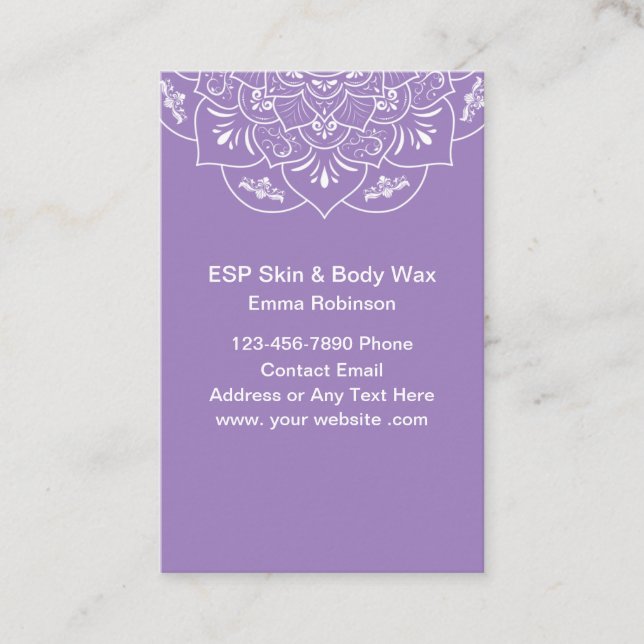 Affärskort vid behandling av hud och Vax Visitkort (Framsida)