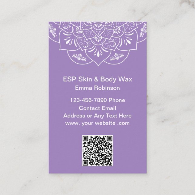 Affärskort vid behandling av hud och Vax Visitkort (Framsida)