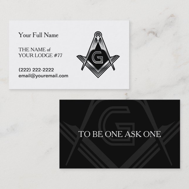 Affärskorten Black & Silver Masonic | Freemason Visitkort (Fram/baksida)