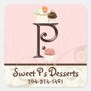 Affärskorten Brev P Monogram Dessert Bakery Fyrkantigt Klistermärke