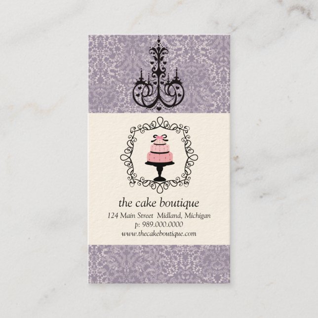 Affärskorten Cake Boutique Finare Violet Damask Visitkort (Framsida)