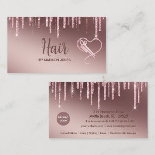 Affärskorten Girly Hair Stylist Heart Glitter Visitkort