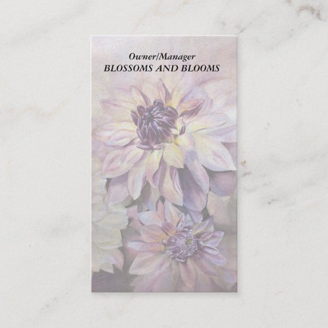 AFFÄRSKORTEN gult och LILA DAHLIA-ANPASSADE Visitkort (Framsida)