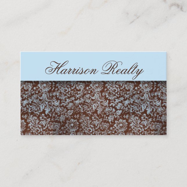 Affärskorten Himlar Blue Brown Ro Damask Snöre Visitkort (Framsida)