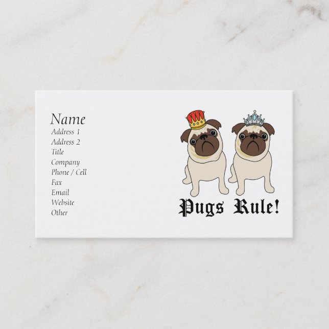 Affärskorten kung och Queen Pug Visitkort (Framsida)