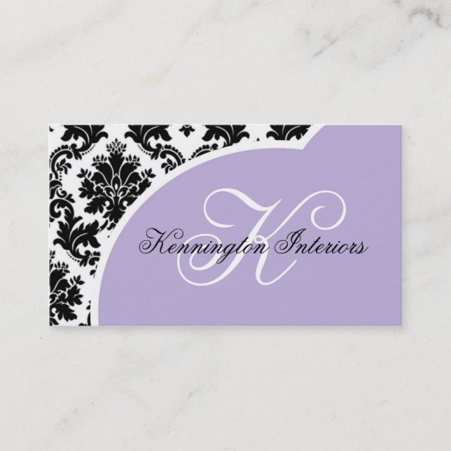 Affärskorten Lavender Lilac Lila Black Damask Visitkort (Framsida)