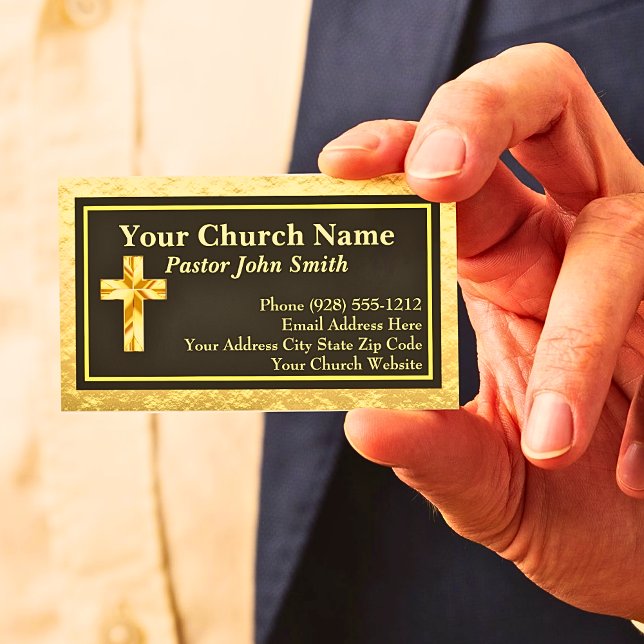 Affärskorten Pastor Guld och Black inom kyrkan Visitkort (Elegant Gold & Black Church Business Card)