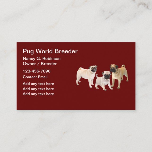 Affärskorten Pug Hund aveln Breeder Visitkort (Framsida)