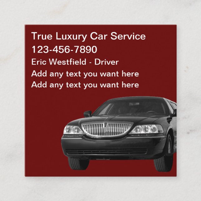 Affärskorten Taxi i Luxury Uber Car Service Fyrkantigt Visitkort (Framsida)