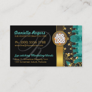 Affärskorten Teal Guld Black Mönster + Logotyp M Visitkort