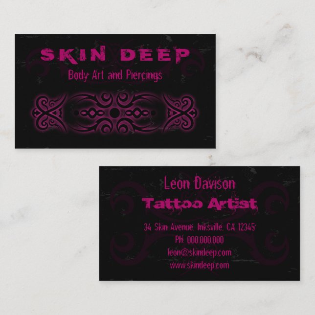 Affärskorten Tribal Tattoo Black and Rosa Visitkort (Fram/baksida)