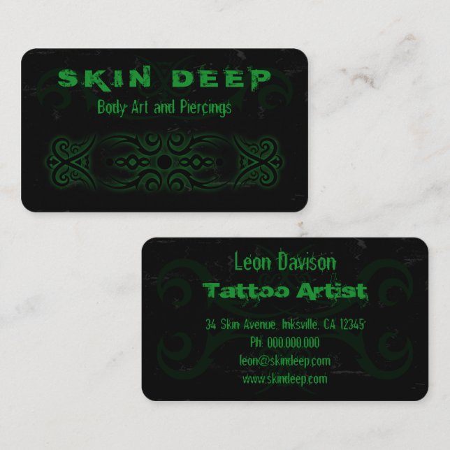 Affärskorten Tribal Tattoo Black och Grönt Visitkort (Fram/baksida)