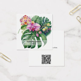 Affärskorten Watercolor Orchids & Monstera Löv Fyrkantigt Visitkort