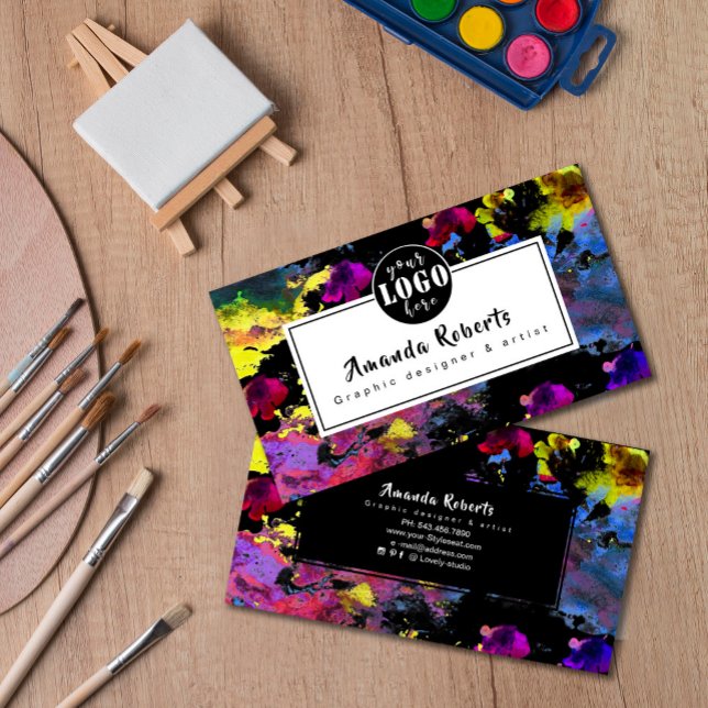 affärskortet abstrakt vattenfärgsblommor, artist visitkort (Abstract watercolor flowers artist business card #zazzlemade #addlogo #artistbusinesscard #colorful)