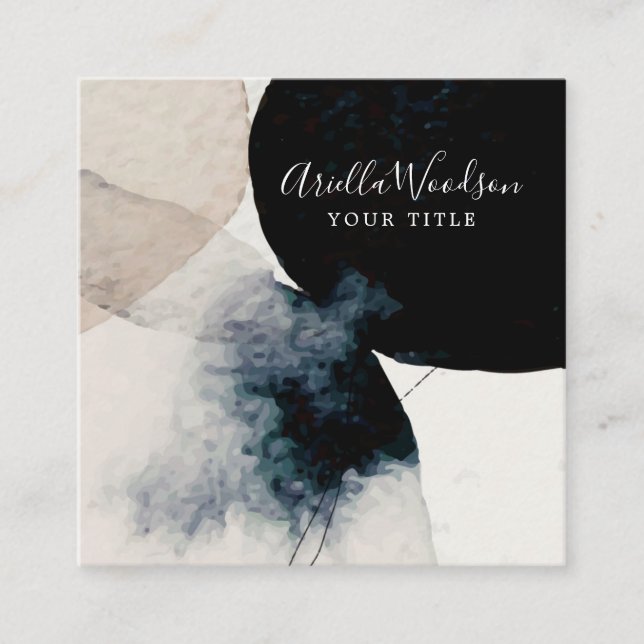 Affärskortet abstrakt, vattenfärgskam och svart fyrkantigt visitkort (Framsida)