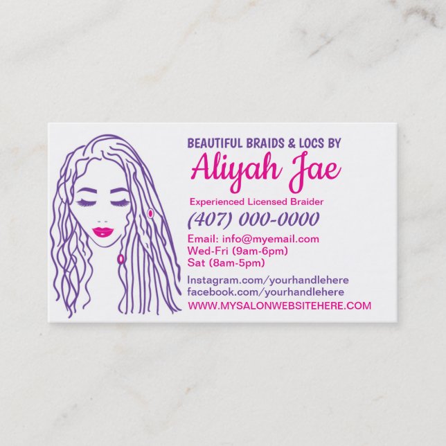 Affärskortet African American Hair Braiding Salon Tidsbeställning Kort (Framsida)
