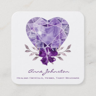 Affärskortet Ametyst Heart Blommigt Square Fyrkantigt Visitkort