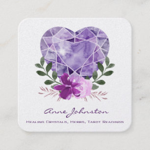 Affärskortet Ametyst Heart Flowers Square Fyrkantigt Visitkort
