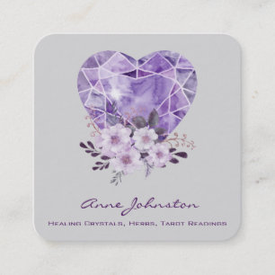 Affärskortet Ametyst Heart och Flowers Square Fyrkantigt Visitkort
