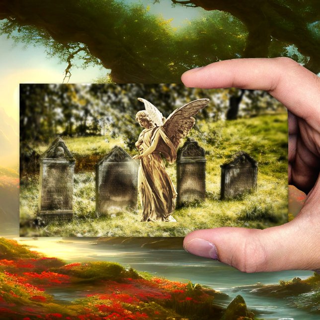 Affärskortet Angel Cemetery Funeral Director Visitkort (Business card with an image of an angel blessing the deceased on the cemetery - undertaker - funeral)