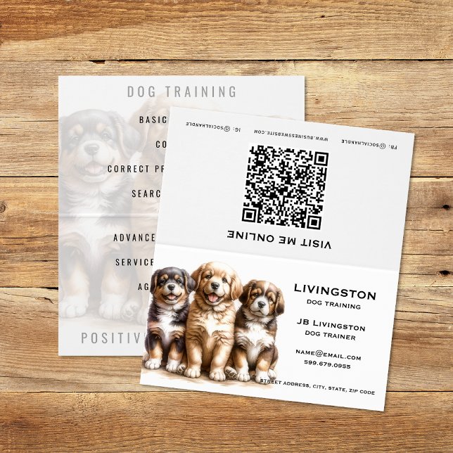 Affärskortet anpassningsbar Hund Trainer QR-kod, m Visitkort (Dog Trainer QR Code Folded Business Cards (unfolded) )