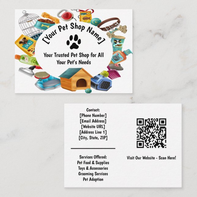 Affärskortet anpassningsbar Pet Shop Visitkort (Fram/baksida)