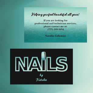 Affärskortet Aqua Glitter & Black Nail Technician Visitkort