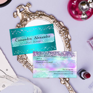 Affärskortet Aqua Sparkles & Glitter Nail Artist Visitkort