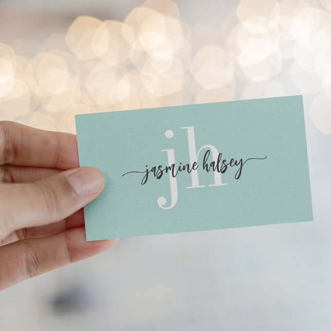 Affärskortet Aqua Teal Simple Namn och Initialer Visitkort (Skapare uppladdad)