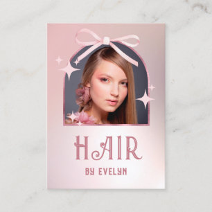 Affärskortet Arch Photo Rosa Bow Faux Foil Hair Visitkort