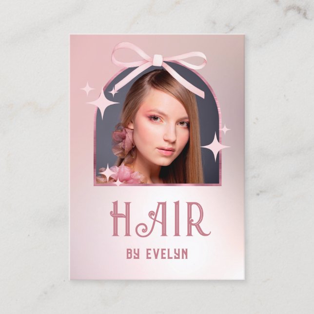 Affärskortet Arch Photo Rosa Bow Faux Foil Hair Visitkort (Framsida)