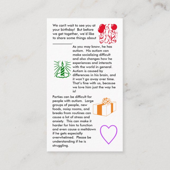 Affärskortet Autism Birthday Boy Visitkort (Framsida)