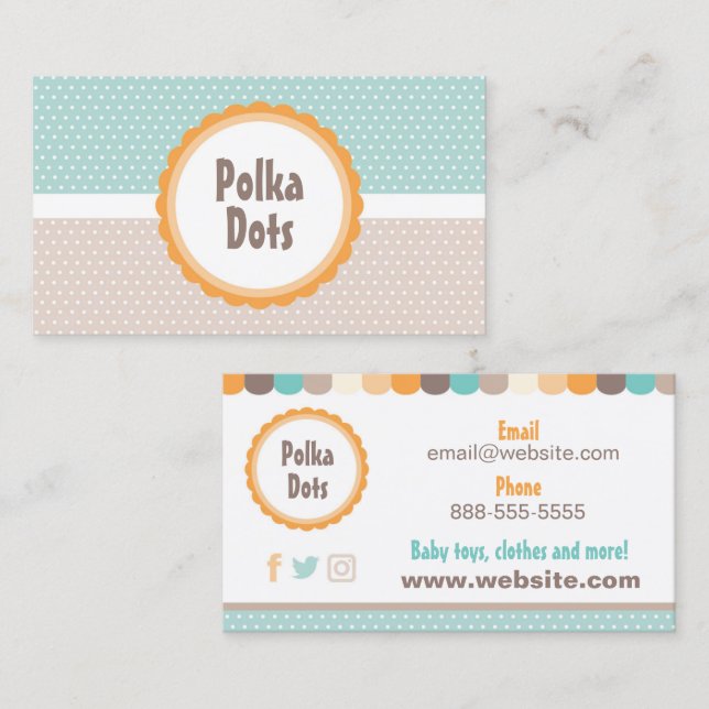 Affärskortet baby Polka dots Visitkort (Fram/baksida)