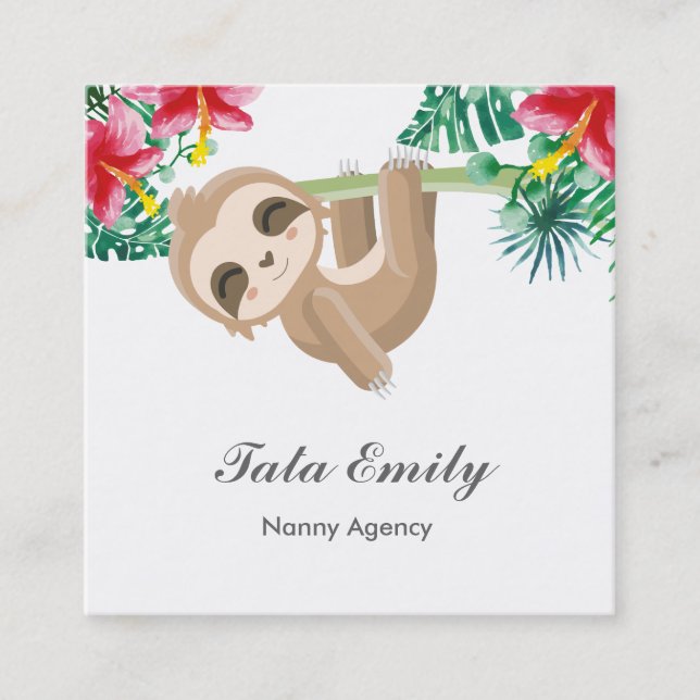 Affärskortet Baby Services Cute Sloth Fyrkantigt Visitkort (Framsida)