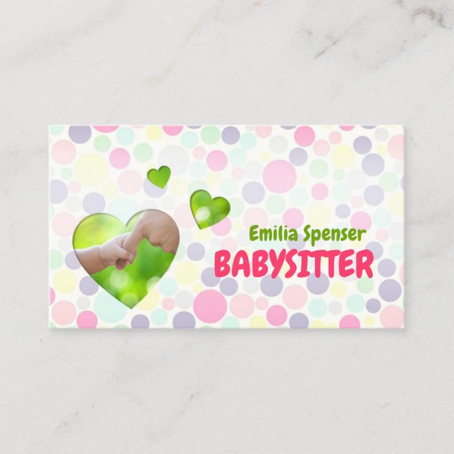 Affärskortet Babyvvakt Nanny Bubbles & Hearts Visitkort (Framsida)