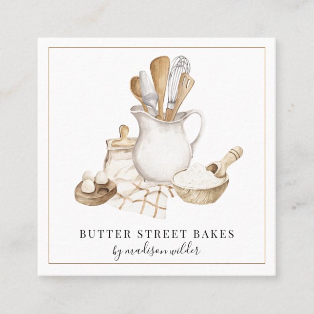 Affärskortet Baker Bakery Verktyg Fyrkantigt Visitkort (Framsida)