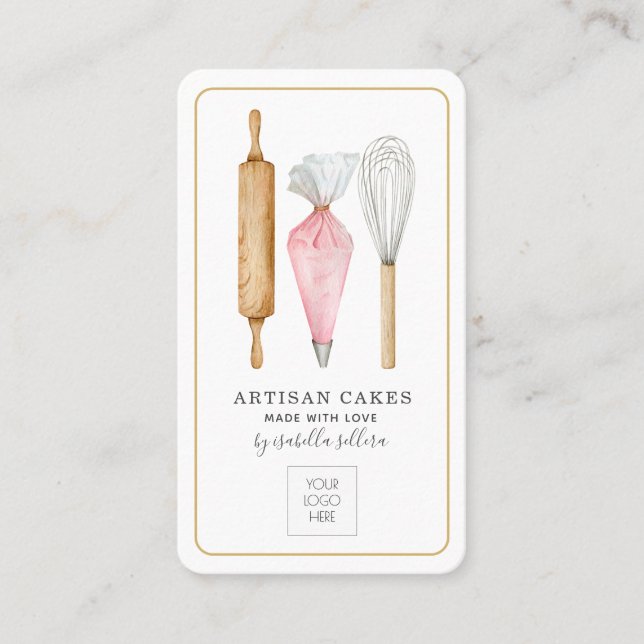 Affärskortet Baker Pastry Chef Verktyg Logotyp Visitkort (Framsida)