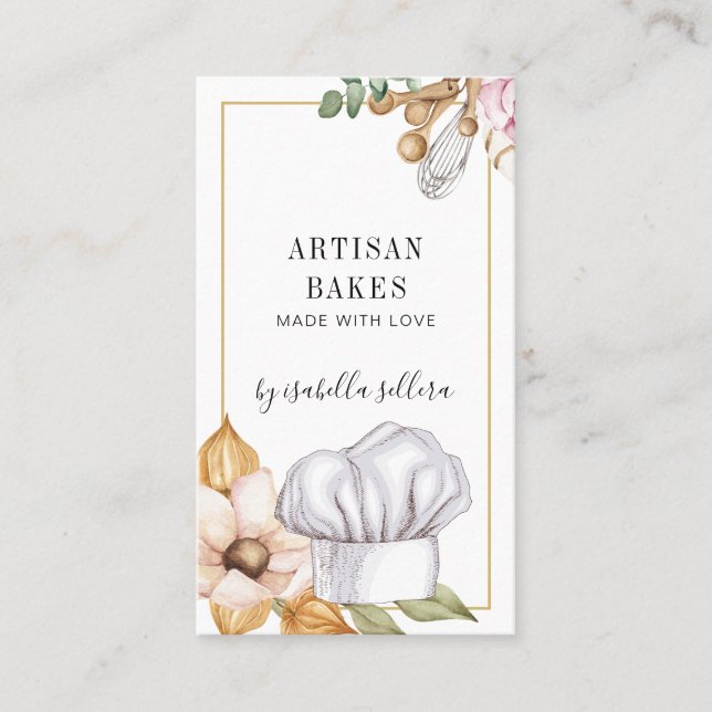 Affärskortet Baker Pastry Chef Watercolor Visitkort (Framsida)