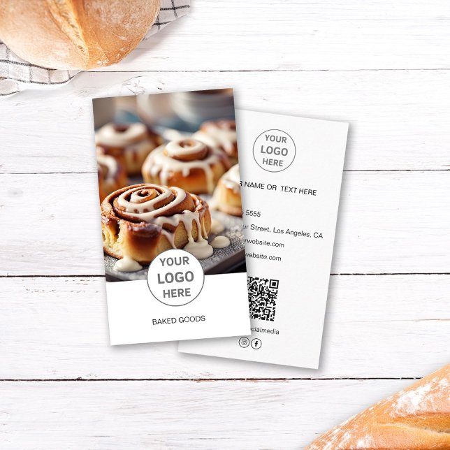 Affärskortet Bakery Logotyp Photo QR Code White Visitkort (Bakery Logo Photo QR Code White Business Card)